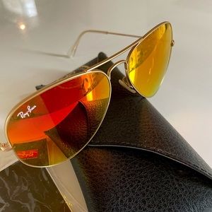 Ray-Bab RB3025 Unisex Aviator Mirrored Orange Lens Gold Frame